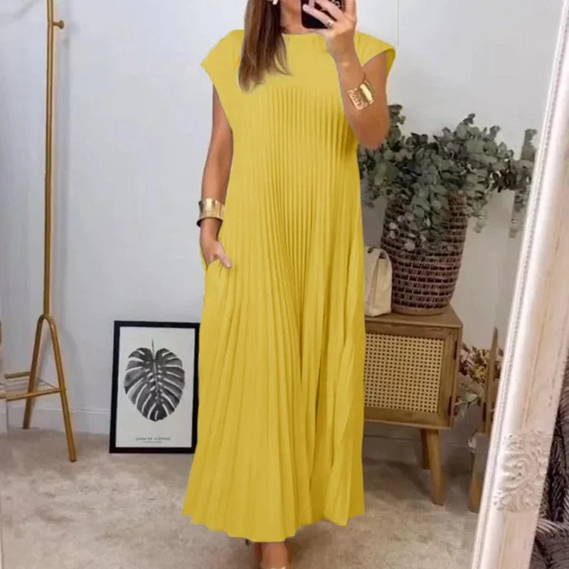 Helena plissiertes Kleid mit kurzen Ärmeln