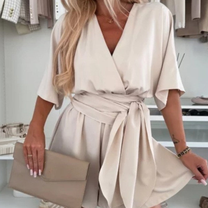 Damen eleganter Kurzarm-Shorts-Jumpsuit