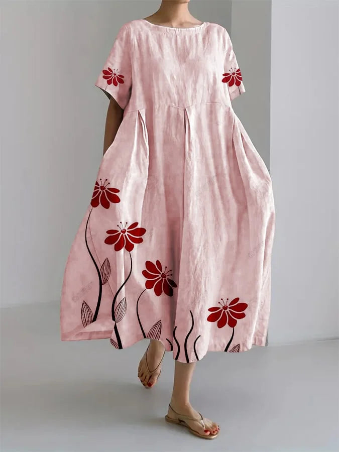 Sommerliches Lockeres Kleid mit Zauberhaftem Botanischem Print - ROSALIE