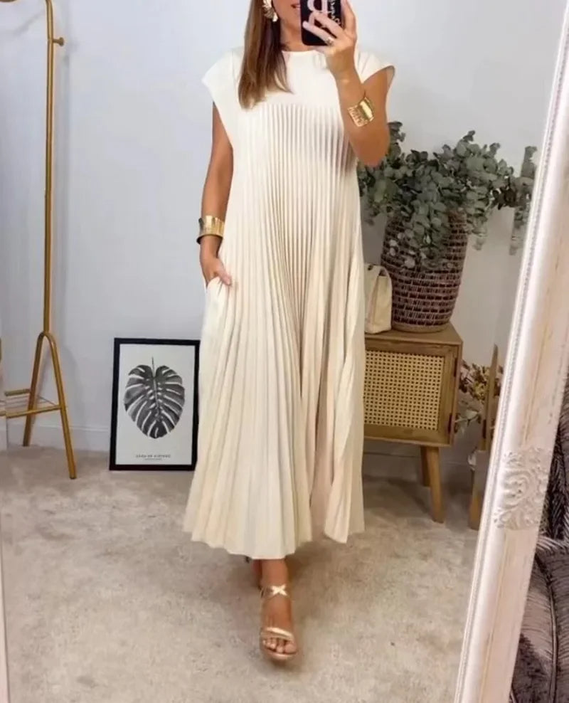 Helena plissiertes Kleid mit kurzen Ärmeln