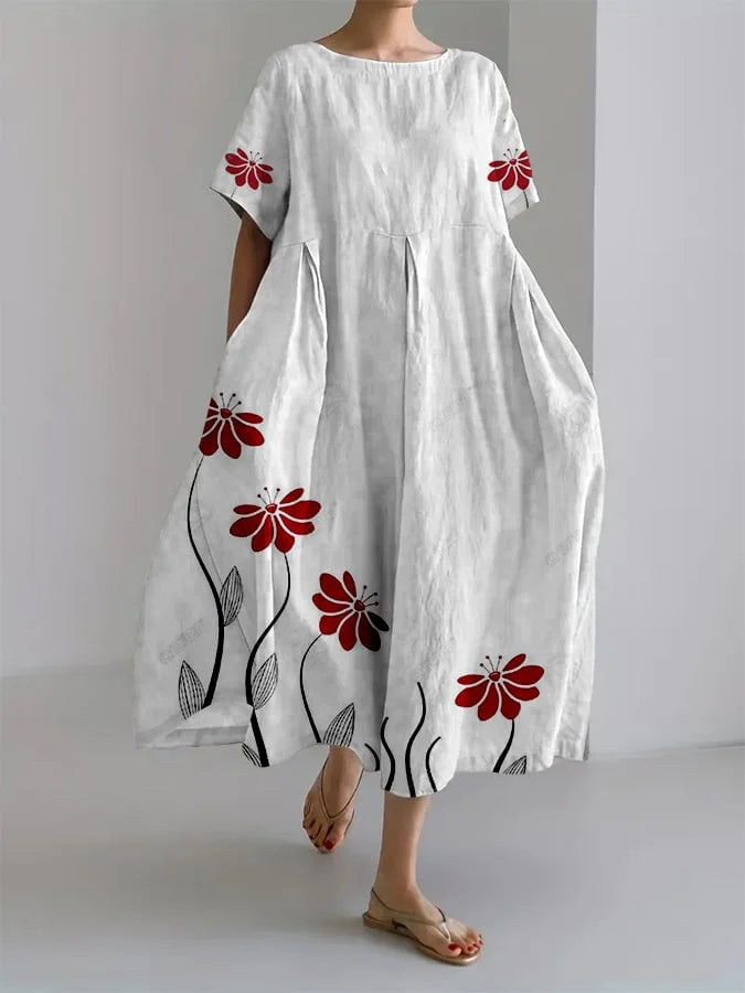 Sommerliches Lockeres Kleid mit Zauberhaftem Botanischem Print - ROSALIE