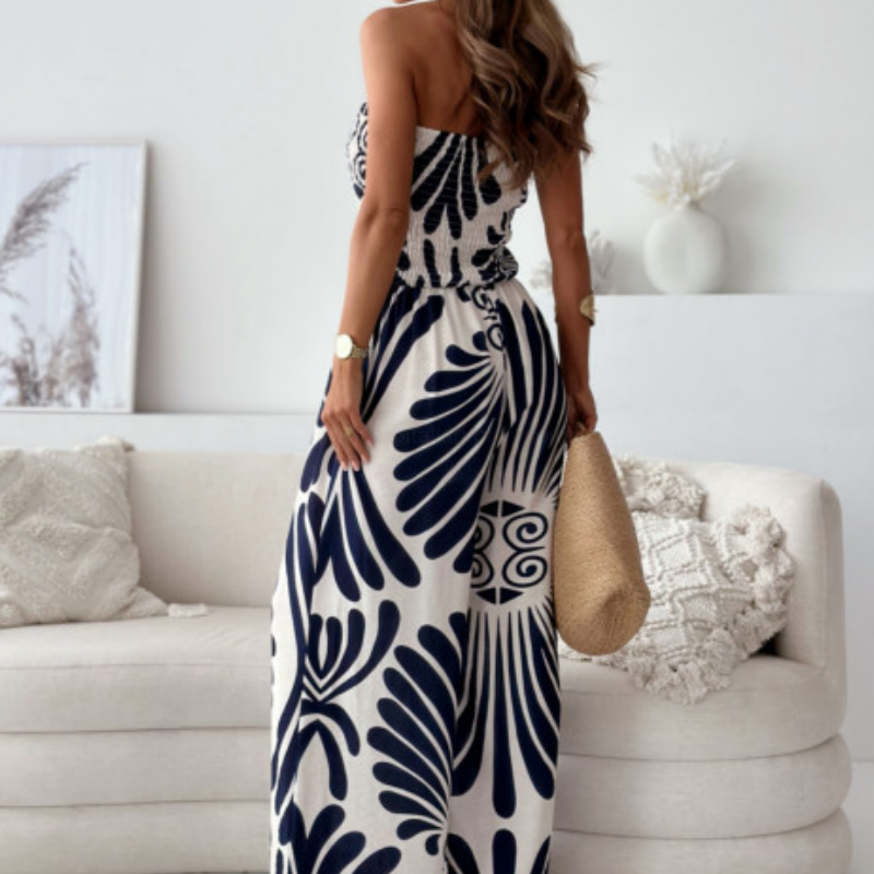 Schulterfreier ärmelloser Jumpsuit mit weiten Beinen