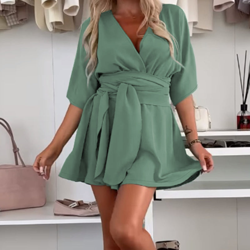 Damen eleganter Kurzarm-Shorts-Jumpsuit