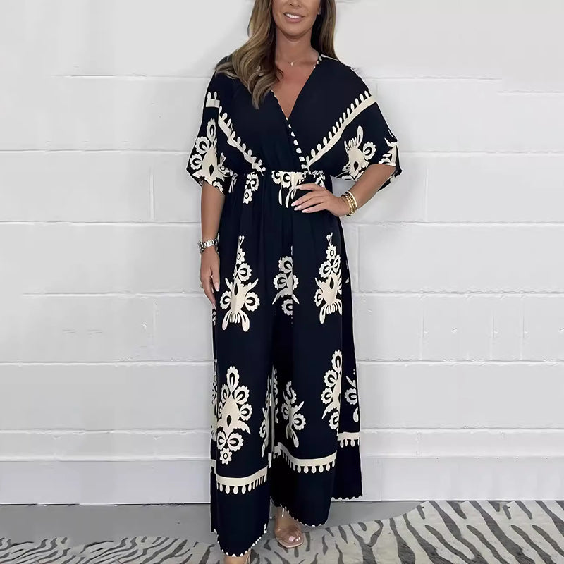 Jumpsuit mit V-Ausschnitt und weitem Bein für Damen